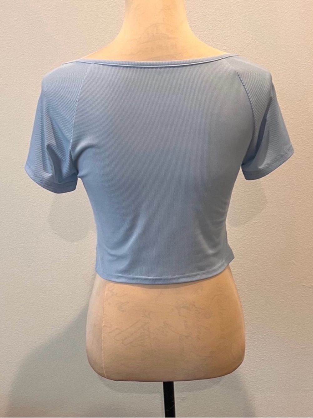 3/$11 Light Blue Ruched Cutout Crop Top - Picture 2 of 2